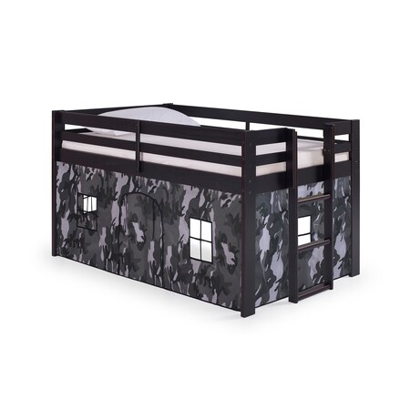 Alaterre Furniture Jasper Twin Junior Loft Bed, Espresso Frame and Gray Camouflage Bottom Playhouse Tent AJJP00P0ATCGY